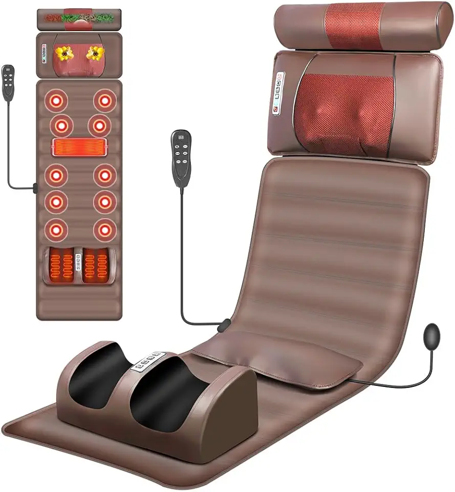 Massageador, Esteira Massageadora, 110-240V, Cadeira Massageadora, Massagem 5 em 1 Corpo Inteiro, 15 Modos de Combinação, Compressa Quente, Tapete De Massagem De Corpo Inteiro, Almofada