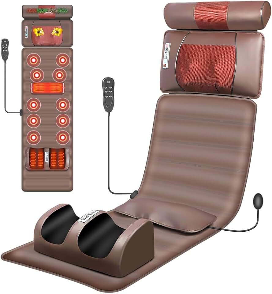 Massageador, Esteira Massageadora, 110-240V, Cadeira Massageadora, Massagem 5 em 1 Corpo Inteiro, 15 Modos de Combinação, Compressa Quente, Tapete De Massagem De Corpo Inteiro, Almofada