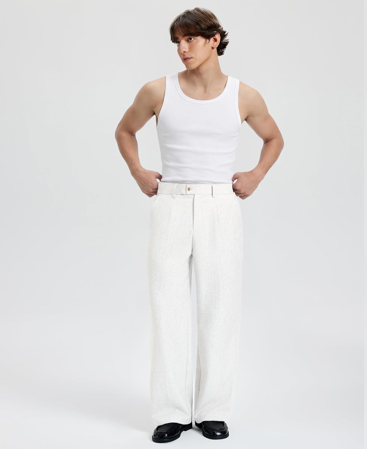 Susclude Mens Linen Casual Dress Pants Old Money Wide Leg Baggy Pleated Slacks Elastic Waist Work Vacation Trousers - Image 3