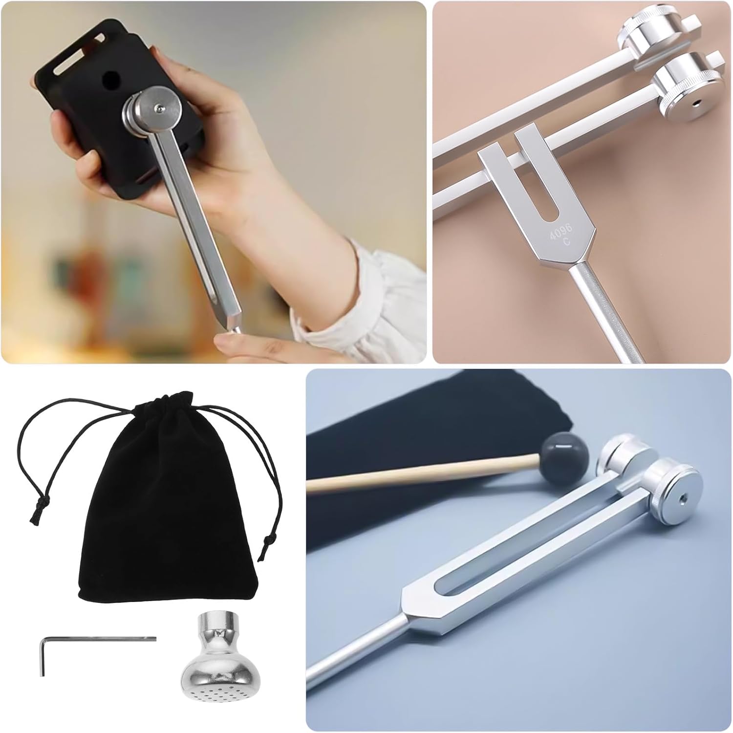 HEMOTON Universal Silver Tuning Fork Replacement Holder with Multi-hole Metal Foot Stand, Sturdy Tuning Fork Attachment for Professional and Home Musical Instrument Use