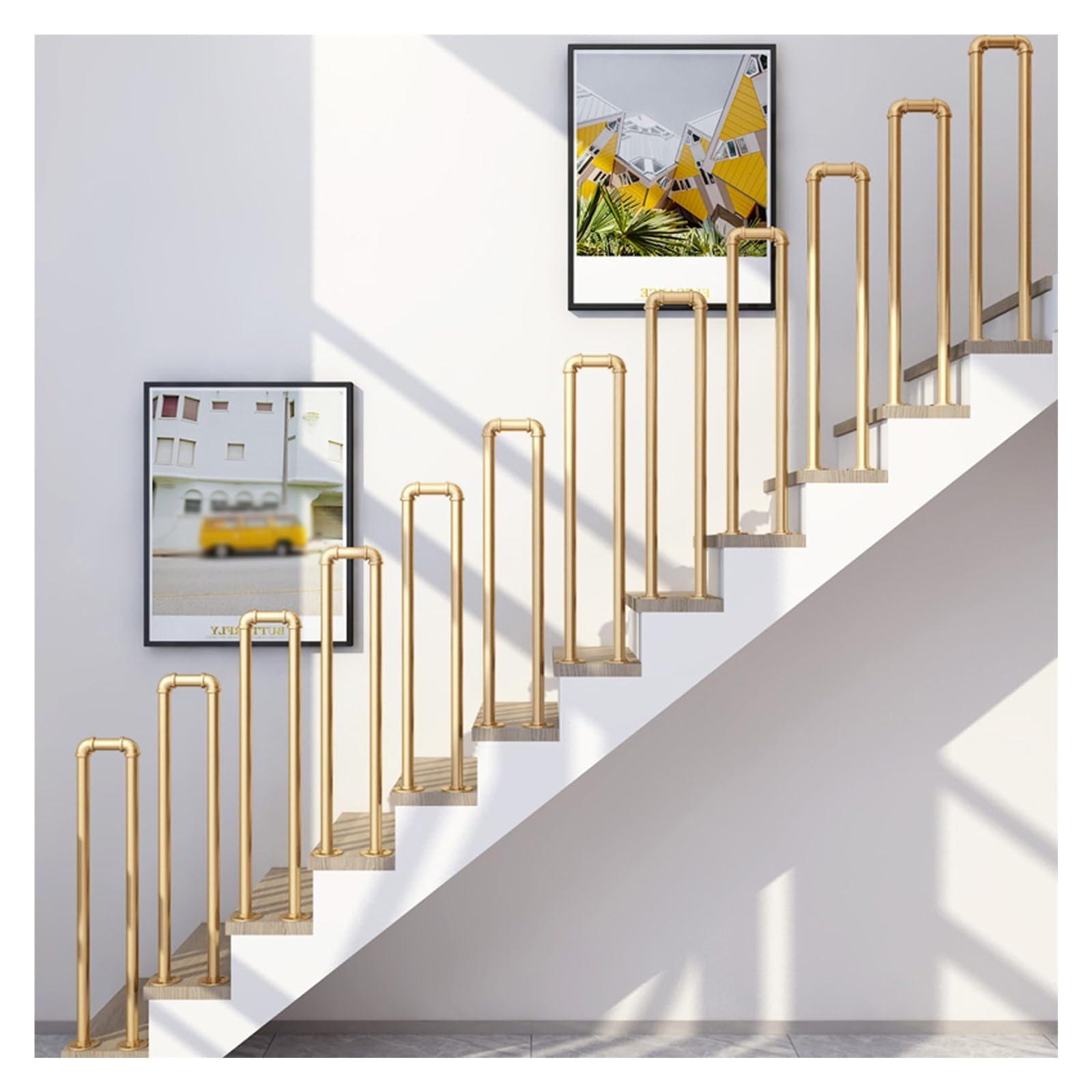 Rambarde d'escalier en U dorée 100 cm en métal robuste pour escalier