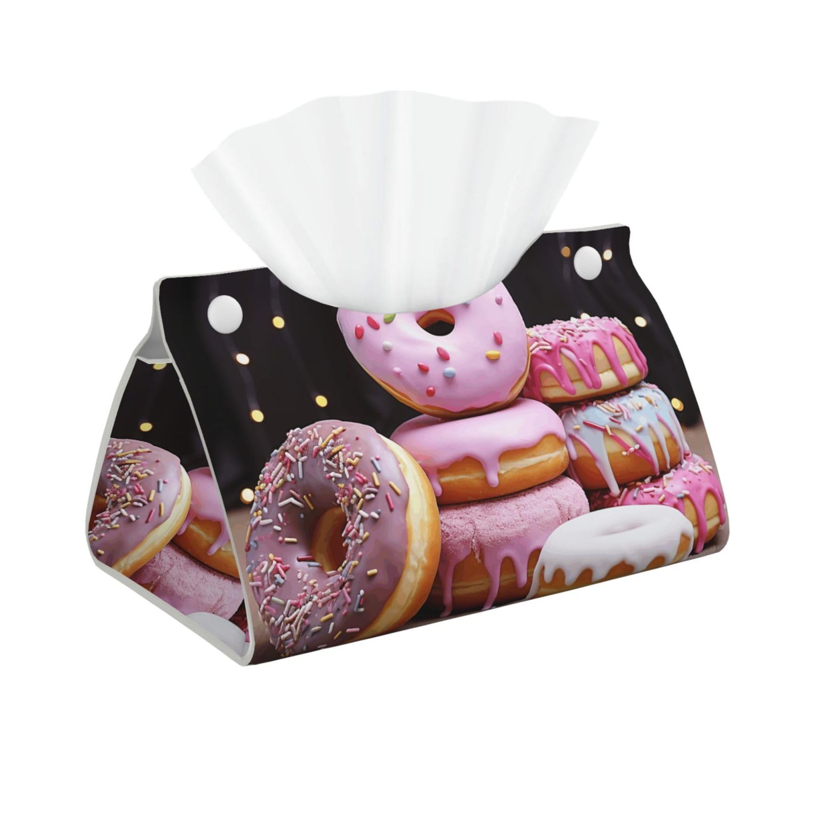 Donut Cake Tissue Box Cover, Pu Leather Tissue Case Covers Rectangle Decorative Tissue Box Holder Waterproof Tissue Holder Organizer for Bathroom Home Office
