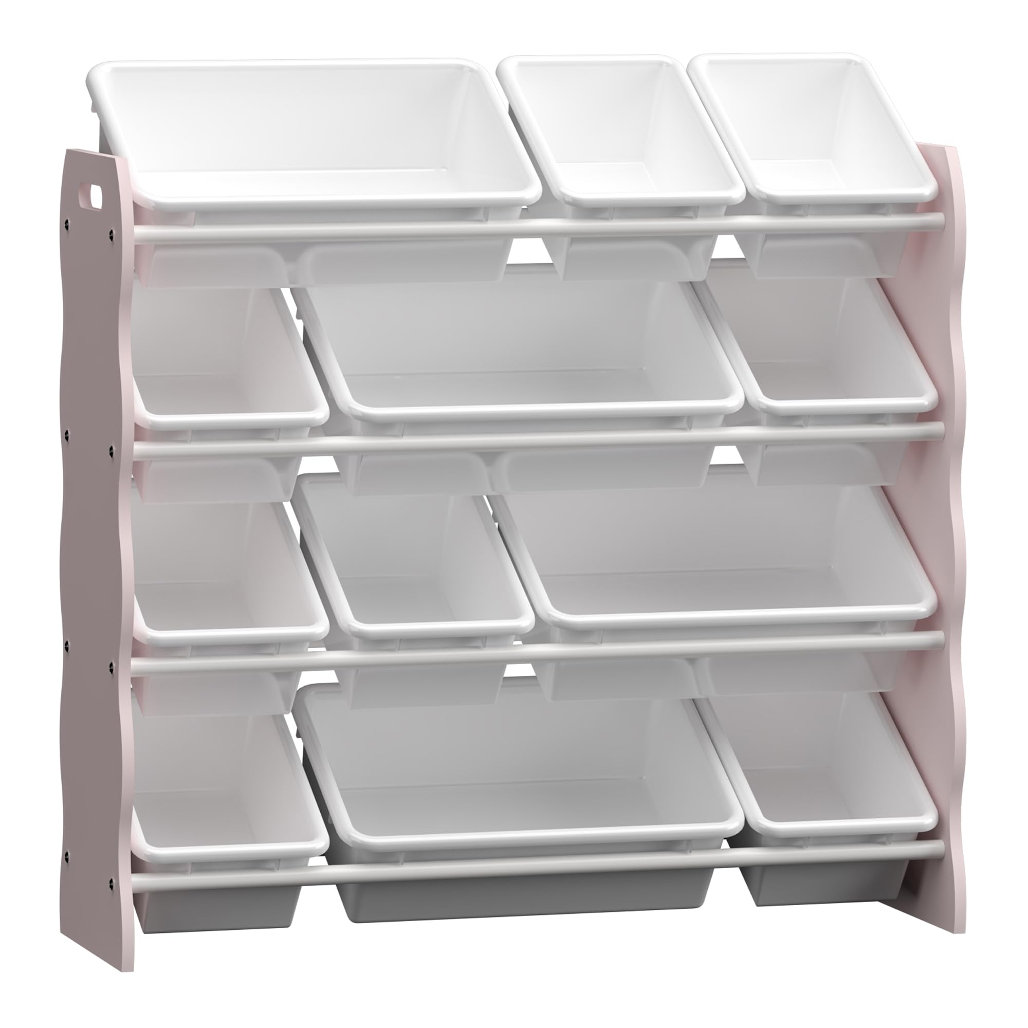[en.casa] Kinderregal Vestnes mit 12 Aufbewahrungsboxen Spielzeugregal mit Wellendesign Spielregal Kinderzimmer Organizer Cotton Candy/Weiß