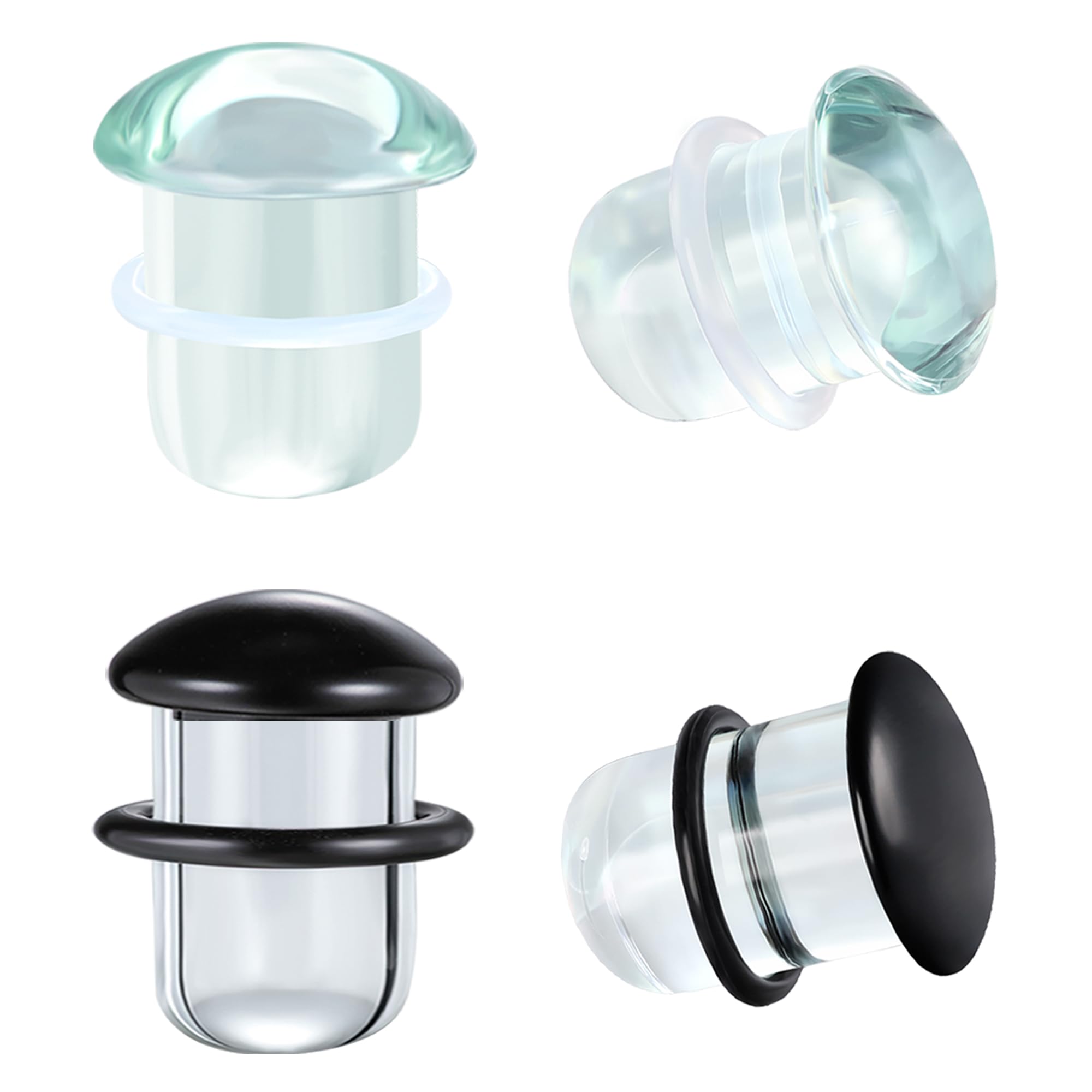 AccGin Glass Ear Stretching Kit Single Flare Plugs & Rubber Rings Unique 1mm Increments 3mm-25mm Gradual Sizing Smooth Glass Gauges for Daily Wear