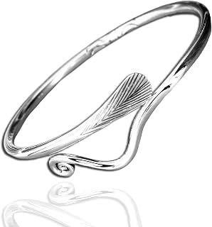 Weighted Feather Bangle Bracelet/Hand Crafted/Vintage/Wave/Java/Bali/Tribal/Solid 925 Silver/Adjustable/Cuff/Women's/Men's/Valentine/Birthday/Christmas/Engraving/Quality - KIMKIM-A31