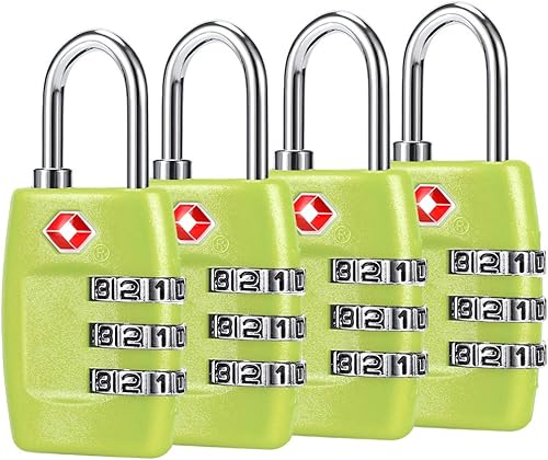 TSA Candados de equipaje (paquete de 4) Candados de combinación de 3 dígitos Cerradura de viaje aprobada para maletas y equipaje (verde 1)