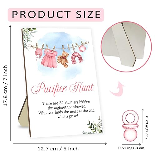 Miniatura 2 de Juegos de baby shower, juego de caza de chupetes, juegos para baby shower o revelación de género, letrero de caza de chupete de madera, 50 chupetes