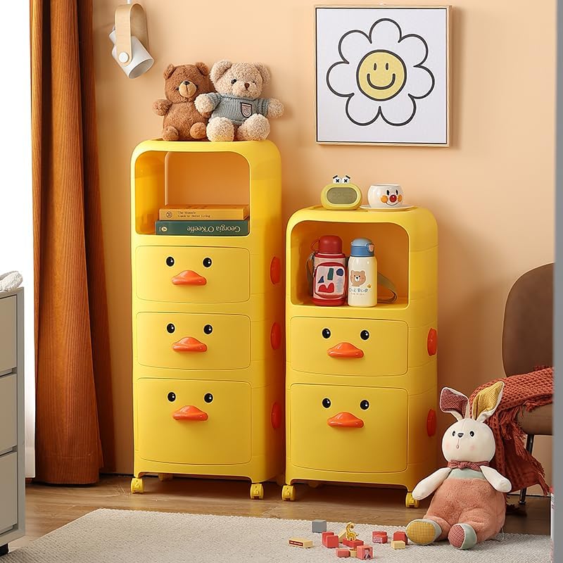 Urbane Home ( Pack of 1 Duck Storage Rack | Large Capacity Trolley Rack For Living Room | Storage Rack For Books | Multipurpose Storage Trolley with Drawers & Wheels For Toys | 518-1 | Yellow 4