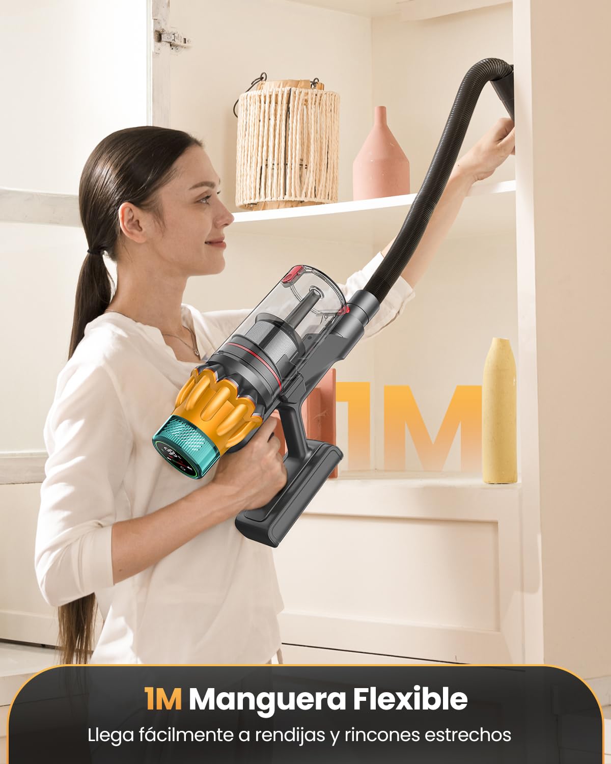 48 Kpa/550W/70Min Aspiradora sin Cable, 2.0L Aspirador de Mano con Pantalla Táctil, Cepillo Antienredos, Carga de Pared, Escoba Aspiradora sin Cable para Suelo Alfombra Pelos de Mascotas Automóviles