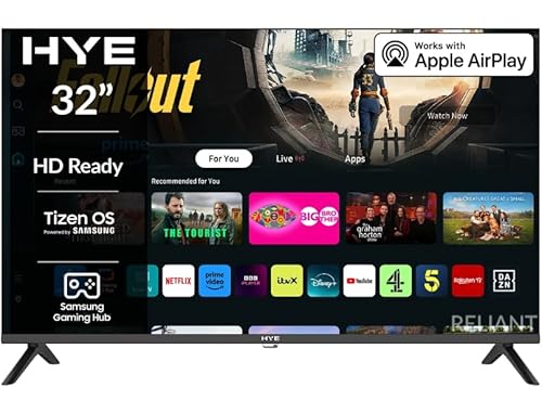 HYE TV - Smart TV, 32 Screen Size, HD Ready Resolution, Apple AirPlay, Samsung Tizen OS & Gaming Hub, Versatile Connectivity, Black, Perfect For Streaming, Gaming & Entertainment - 32HDS1008