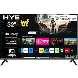 HYE TV – Smart TV, 32″ Screen Size, HD Ready Resolution, Apple AirPlay, Samsung Tizen OS & Gaming Hub, Versatile Connectivity, Black, Perfect For Streaming, Gaming & Entertainment – 32HDS1008