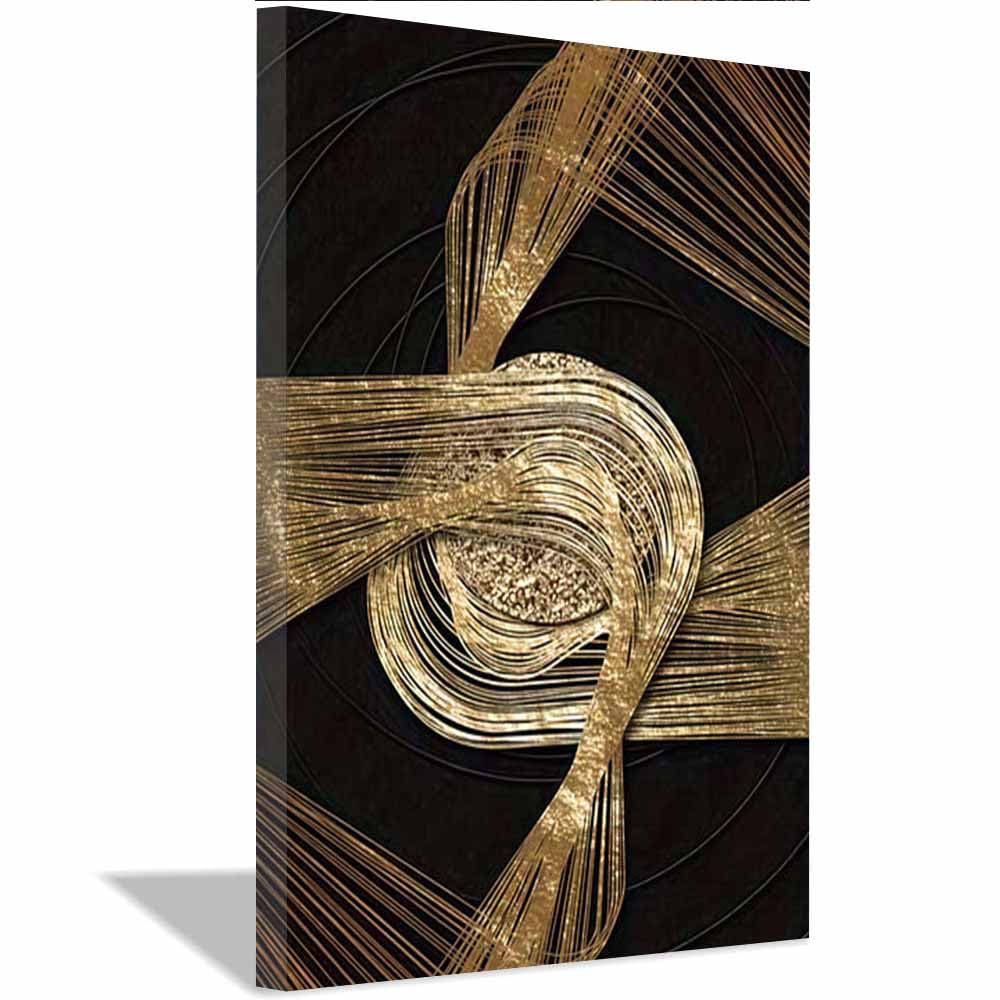 QUSAAOU Muralo Leinwandbild Schwarz Gold Metallische Knoten Linien Kunst Abstraktion-Motiv Bild FüR Wohnzimmer Schlafzimmer BüRo Restaurant Wandbild Wanddeko Modern Vintage(Gold)-40x60cm Gerahmt