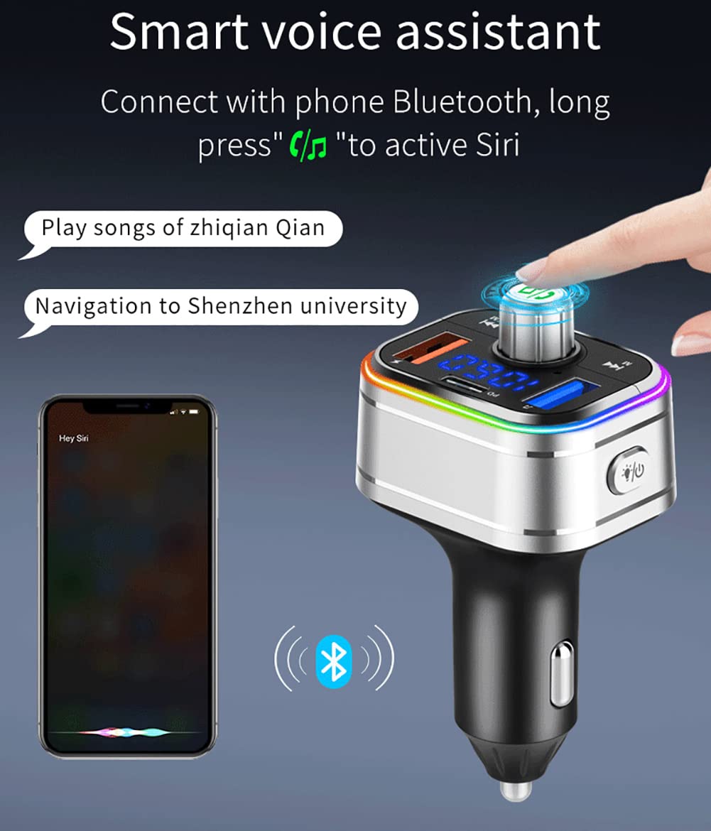 BT5.0 Bluetooth FM Transmitter for Car, PD3.0 & LED Backlit Bluetooth Car Adapter, Mp3 Music Player Radio Transmitter with Hands-Free Calling