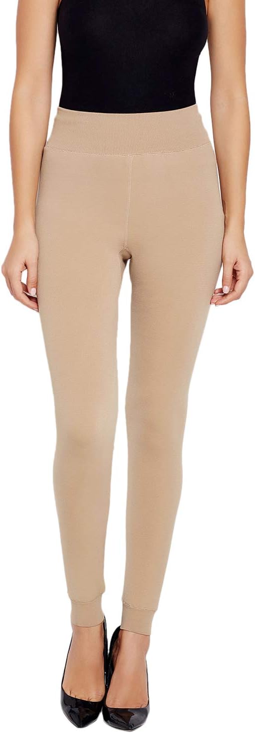 Wetex Premium Women's Fleece Thermal Leggings | Winter Warm Tights | Stretchable High Waist Bottom Pants(Beige,M)