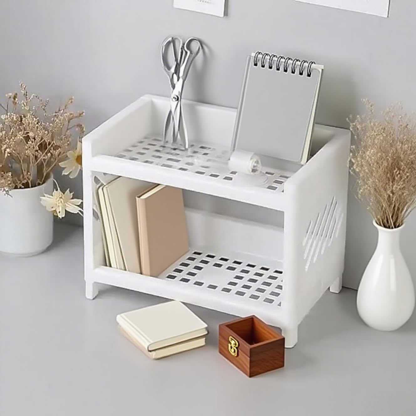 2-Tier Kitchen Spice Rack | Bathroom Countertop Organizer | For Cosmetics, Makeup Table & Stationery Storage | Ideal Gift for Teachers, Classmates & Friends