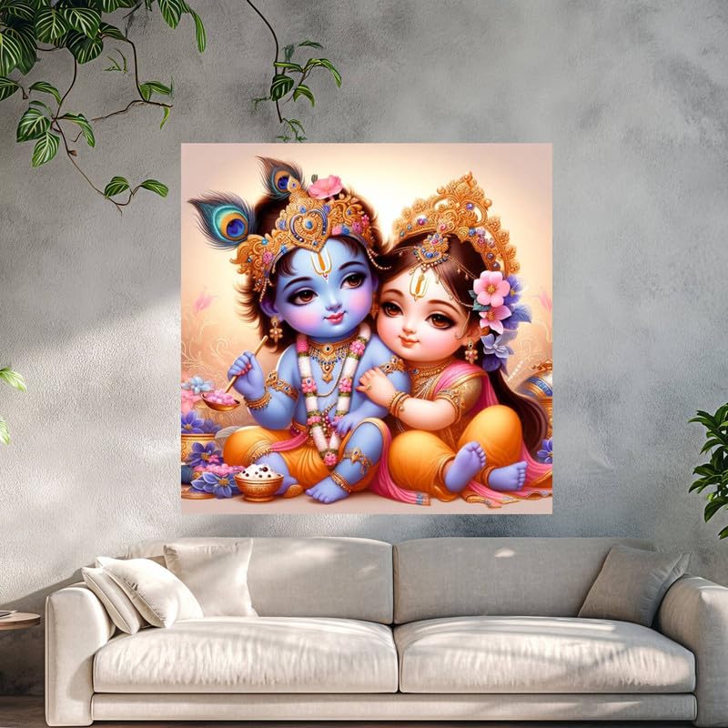 Image of British Terminal Cute little Bal Gopal Baby God Krishna| Kanha Ji | Laddu Lord Makhan Chor Painting Religious Poster for Pregnant Women for wall (matt thin vinyl,sticker,multicolor,unframed)| bj310