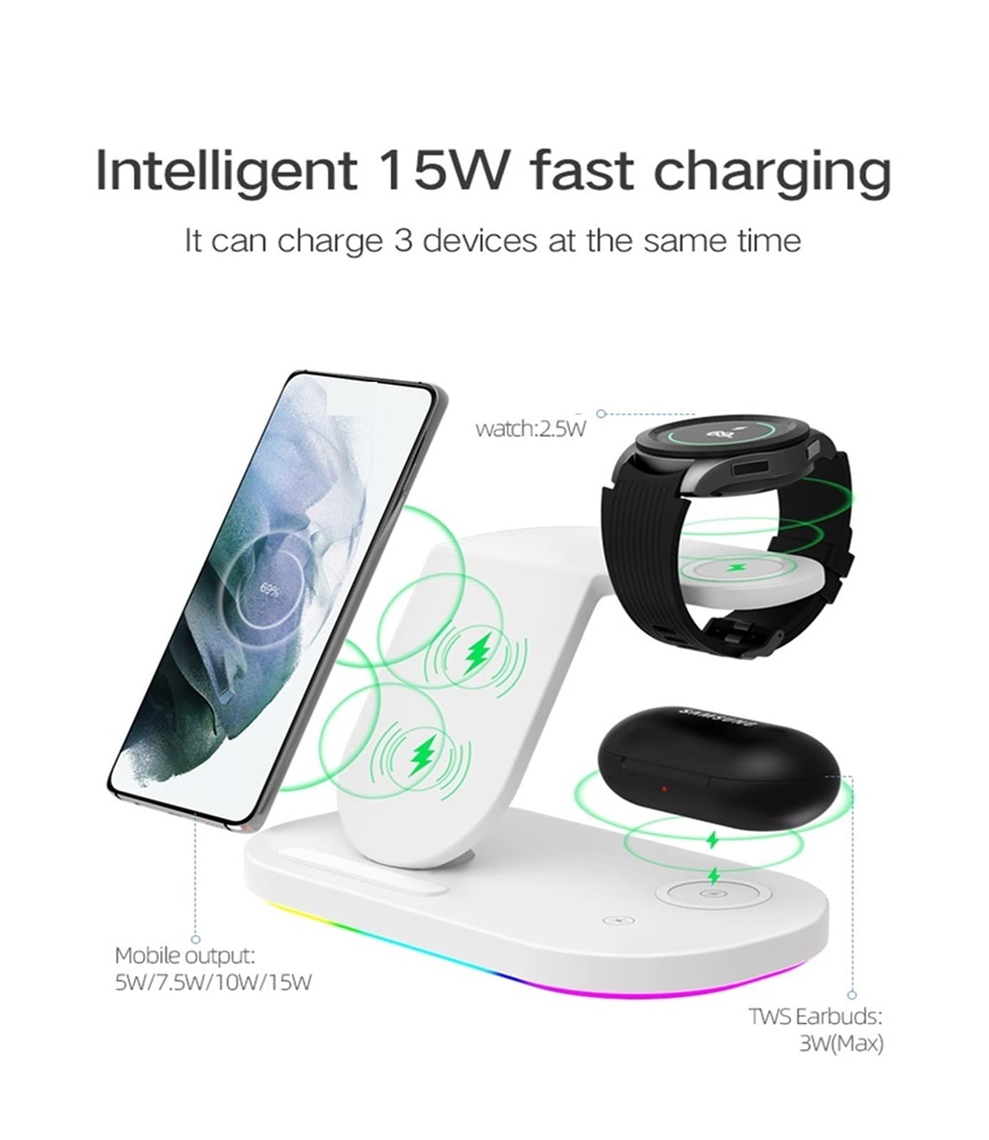 Chargeur sans Fil Les chargeurs sans Fil 15W tiennent Une Station de Charge Rapide for téléphone Intelligent, Montre for écouteurs(Style 1)