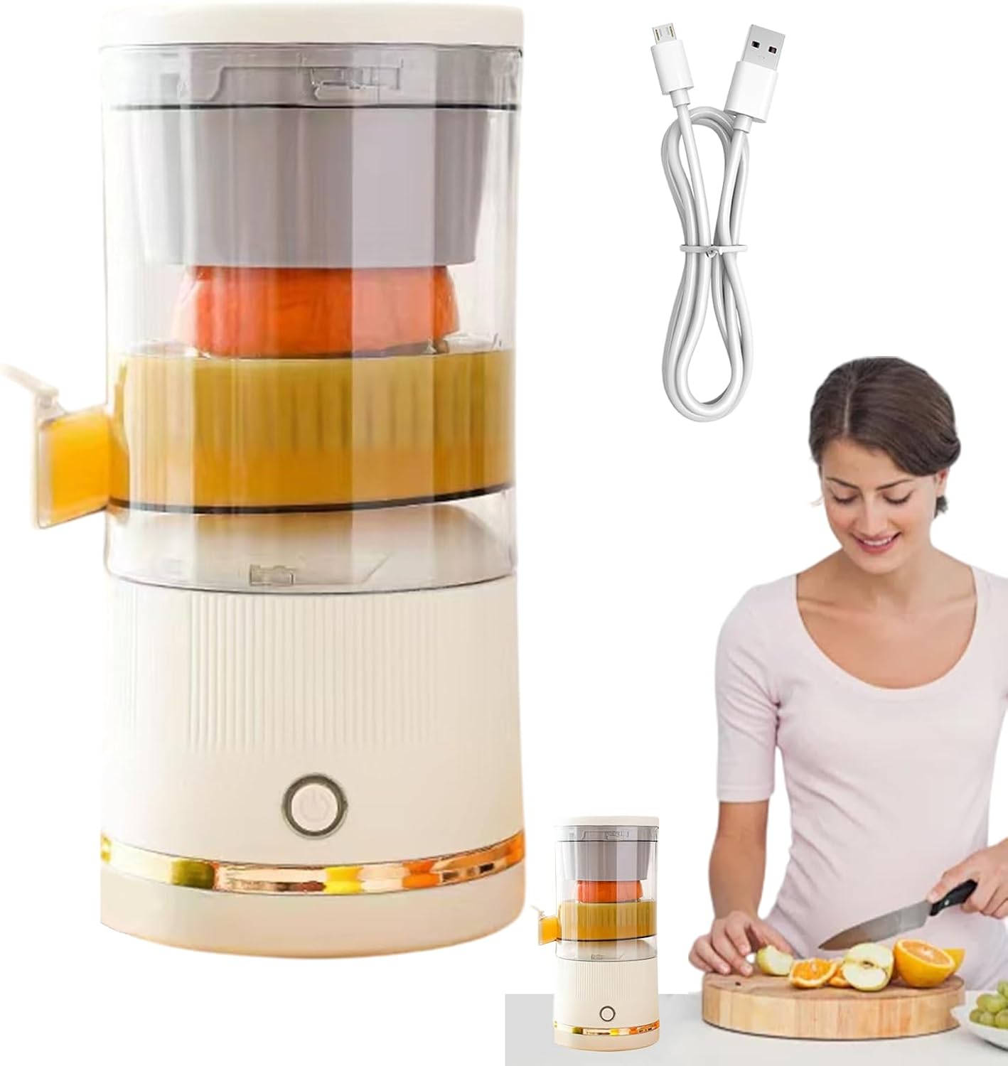 Automatic Separation Juicer - Citrus Fruit Press Machine with Portable Container | 7.4V Orange Juicer Blender for Fruits | Fresh Juice Every Time for Home, Office and Kitchen Use