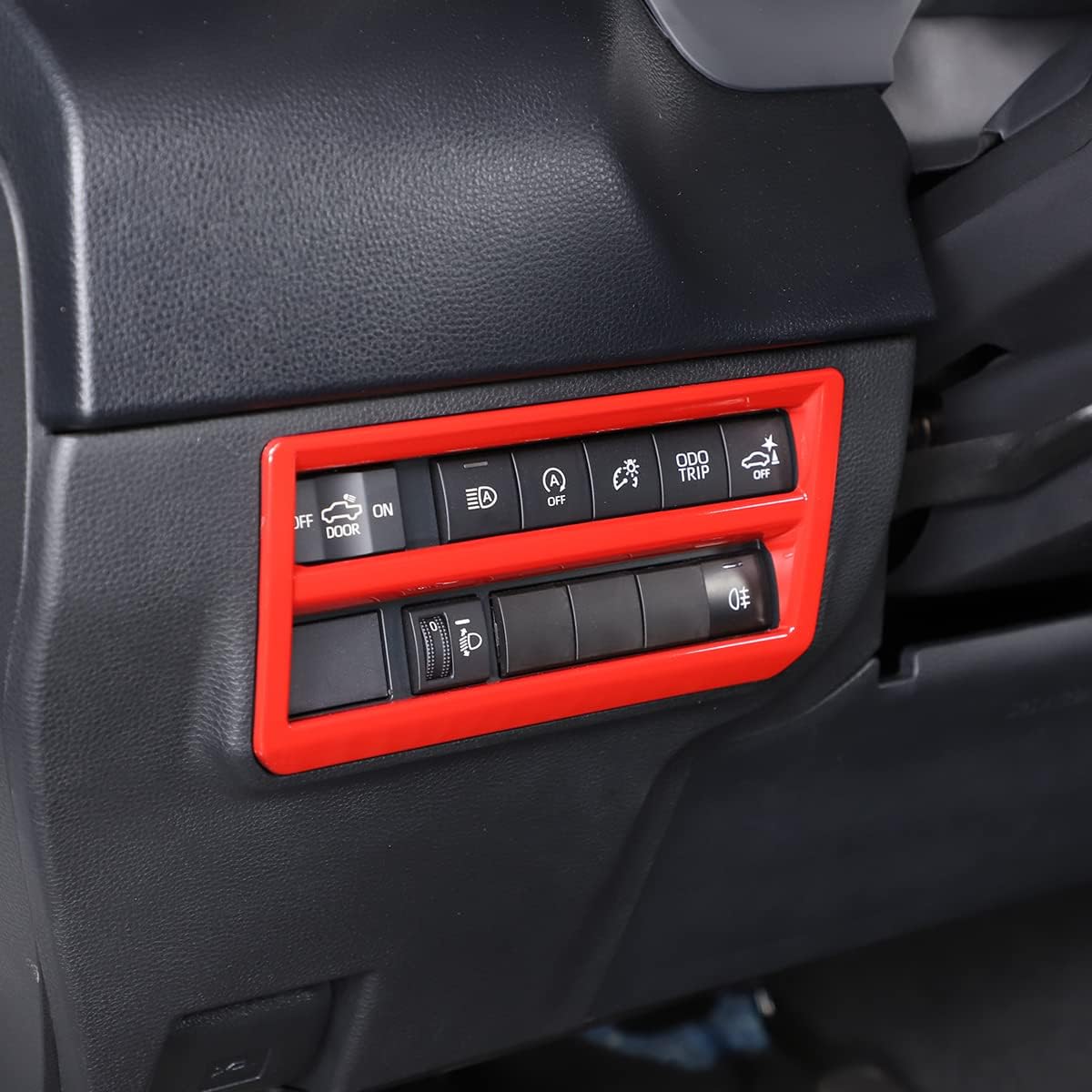 ABS Car Headlight Switch Cover Frame Sticker 1 Piece Set for Toyota Tundra 2022 2023 Car Accessories (red)