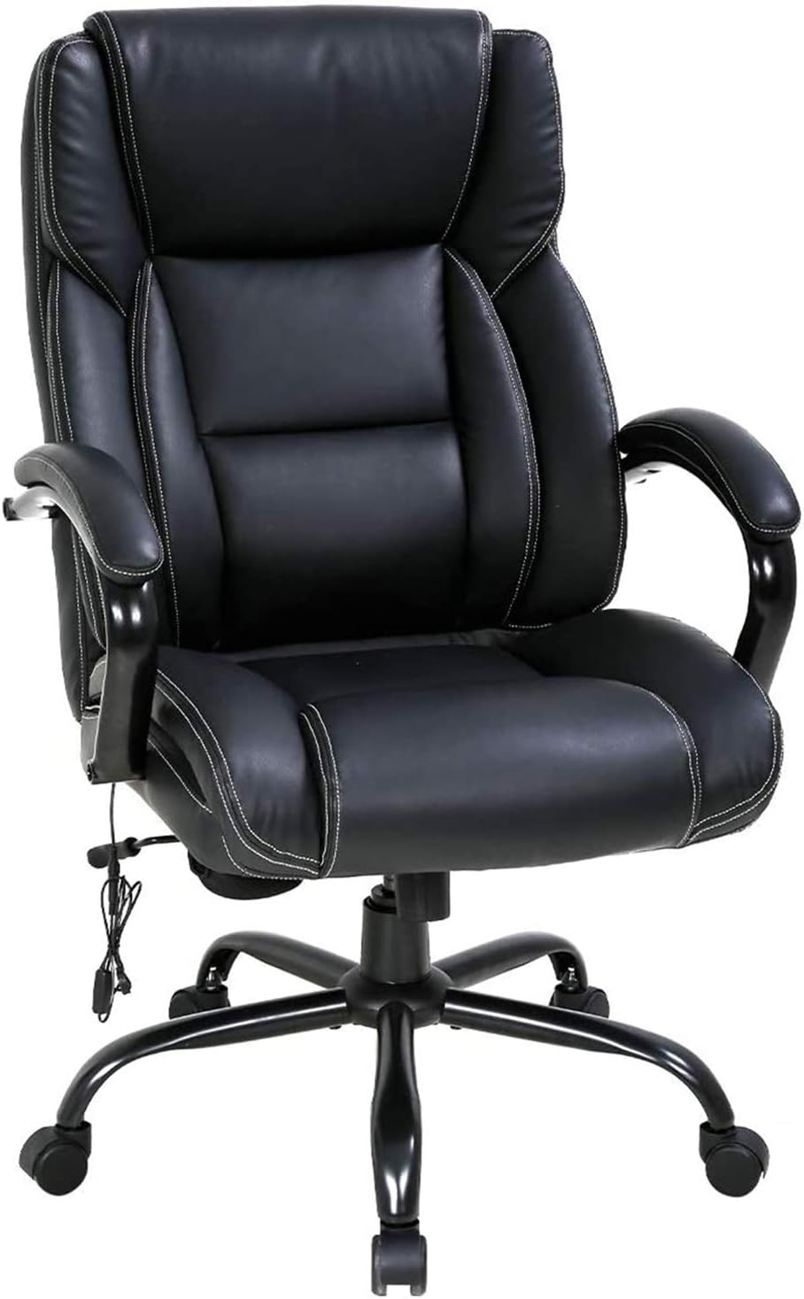High Back Big & Tall 500lb Leather Office Chair,Heavy Duty Executive Computer Desk Chair with Vibration Massage Lumbar Support,Tilt Recliner Ergonomic Rolling Swivels Chair with Thick Seat Cushion