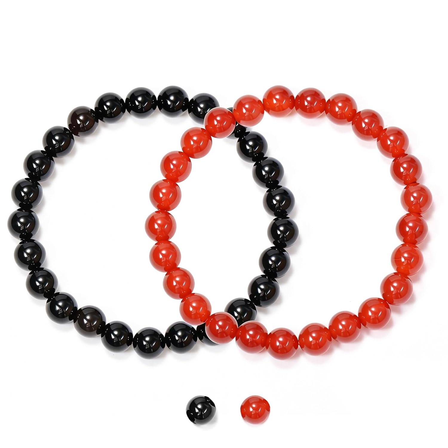2PCS Agate Bracelet for Women Men Natural Round Beaded Agates Stone Healing Stretch Bracelets Elastic Handmade Polished Gemstone Beads Bracelet