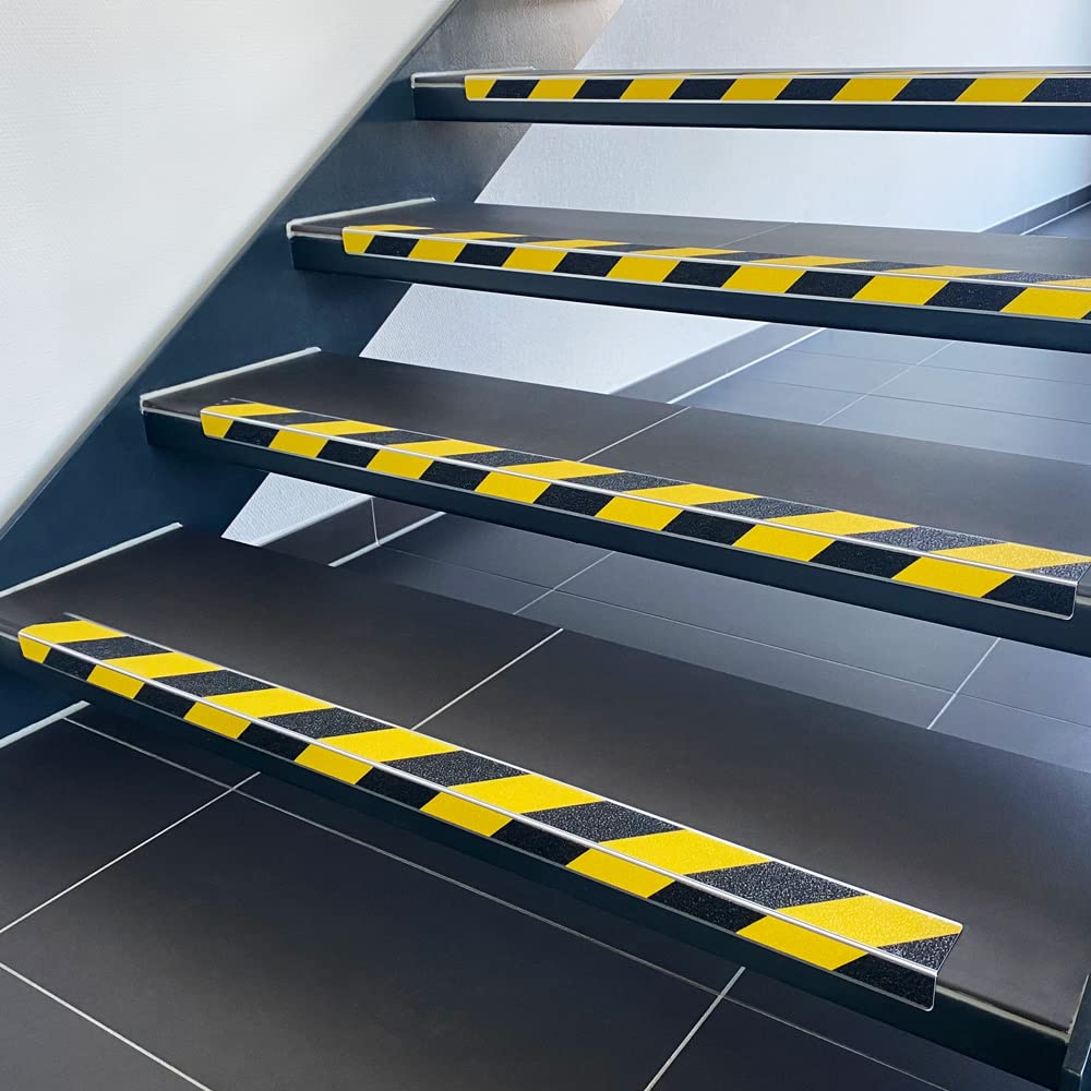AnTina TAPES® Treppen-Kanten-Profil "Thin Line" 50 mm, Kanten-Schutz-Profil mit Antirutsch-Beschichtung für Treppen & Stufen, Alu-Dibond (5 x 100cm, gelb/schwarz)