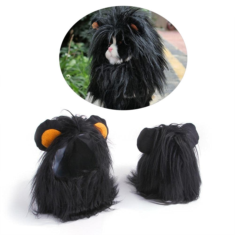 Mane de León para Gato Appreal, Negro, Perro Pequeño, Gato, León, Peluca, Gorra, Gorra para Fiesta de Halloween, Disfraz de Mascota, Peluca de León, Cosplay de León, Gorra de (M)