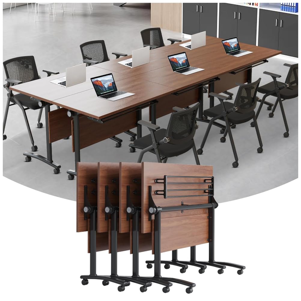 Tavolo da conferenza pieghevole versatile – Tavolo da seminario rettangolare moderno per riunioni e sale di formazione design flip-top per uso ufficio set di 4 pezzi 120 x 40 x 75 cm