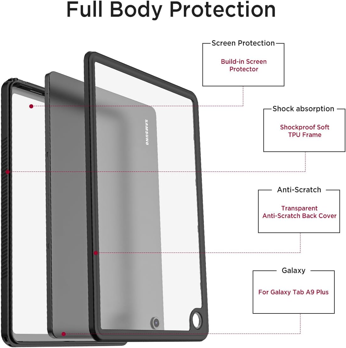Miimall Compatible for Samsung Galaxy Tab A9+/A9 Plus Waterproof Case, 360 Full-Body TPU Ultra-Thin Transparent PET Front Waterproof Case for Galaxy Tab A9+/A9 Plus 11" 2023(Model SM-X210/X216/X218)