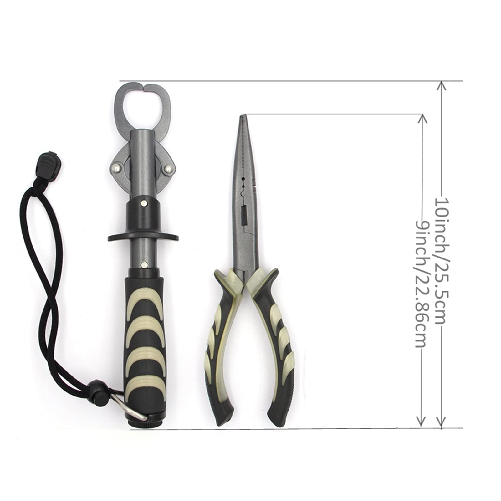 Alicates de pesca luminosos, pinzas de pesca, pinza de agarre con básculas, anzuelos de pesca, herramientas de pesca