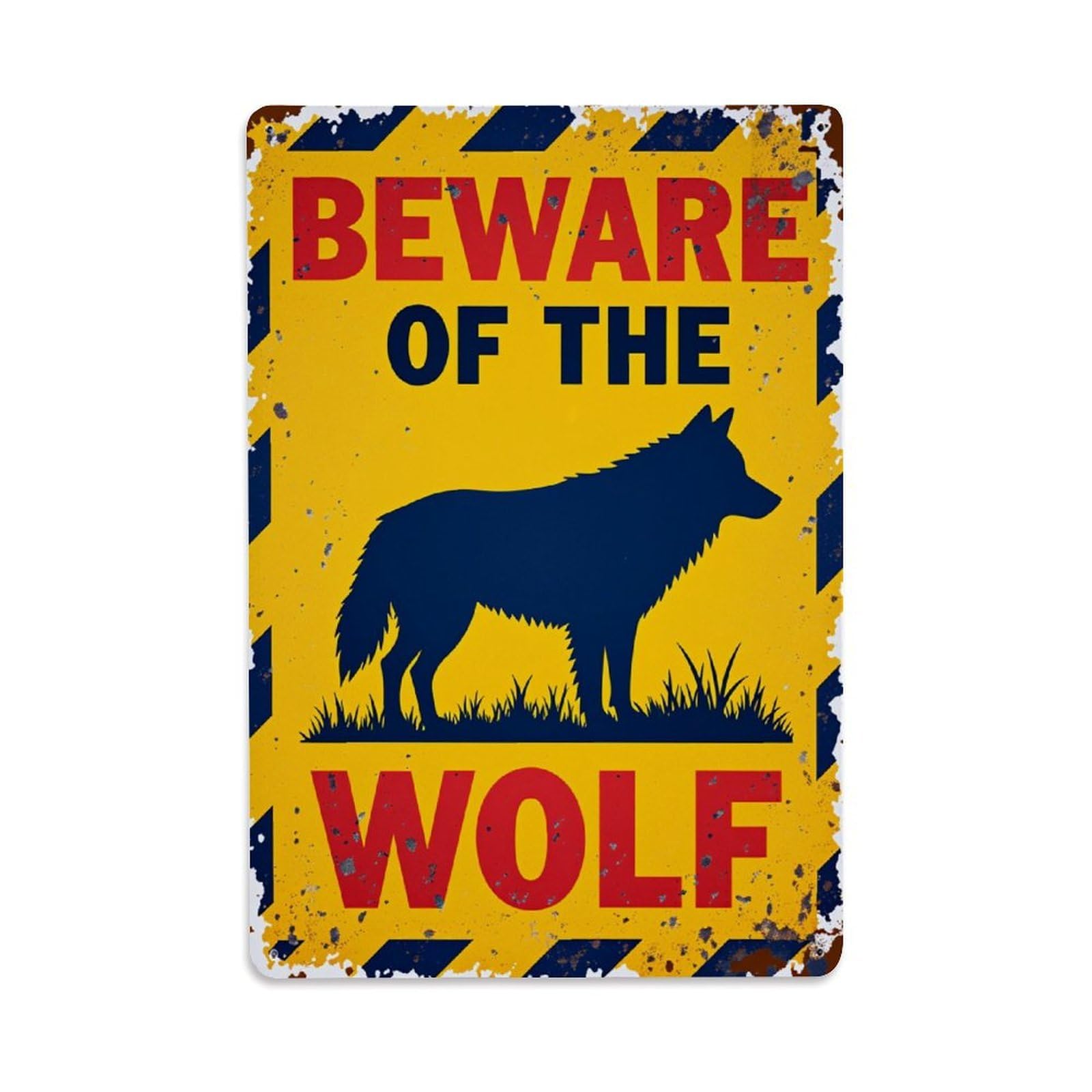 Beware Of The Wolf Sign Vintage Tin Sign Retro Metal Wall Decor Metal Poster, Home Bar Garage Farmhouse Cafe Wall Art Decoration 8x12Inches