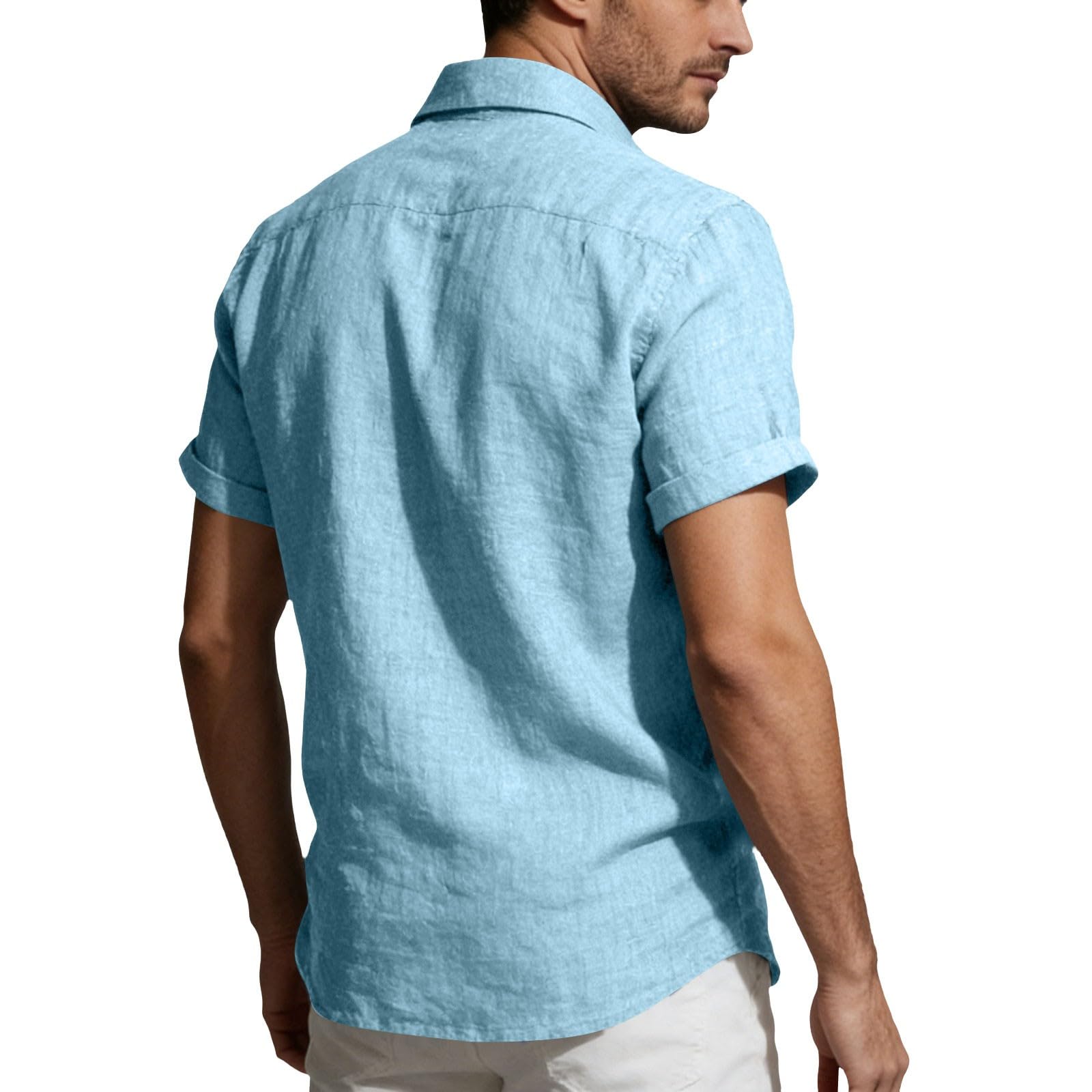 Generico Camicia Uomo in Cotone e Lino Maniche Corte Estiva Regular Fit la Spiaggia Camicie con Collo Button-Down Le Vacanze e Il Lavoro Camicia Hawaiana Uomo 3XL Cotone