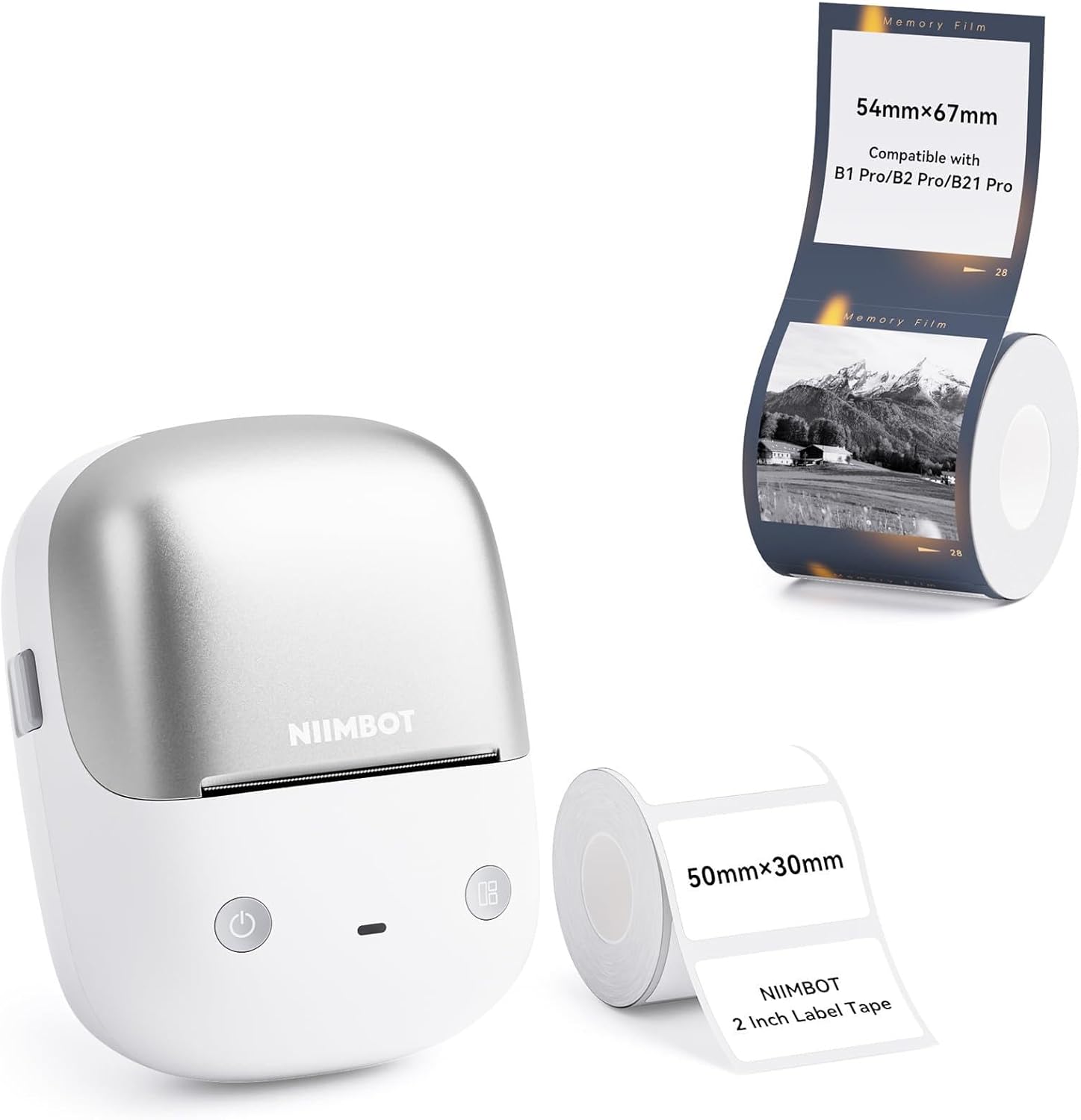 NIIMBOT B2 Pro Label Maker Machine(Silver) with 54x67mm Photo Paper, 300DPI Sticker Printer Portable Bluetooth Label Printer, for Photo Sticker, DIY Crafts, Study Notes, Gift, Journal Labeling