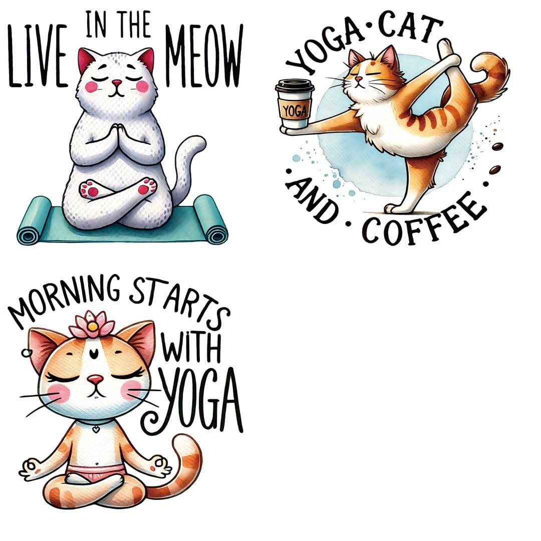 Funny Yoga Cat Iron Transfer Patch Heat Transfer Sticker Vinyl Design Iron Applique T-Shirt Clothing DIY Craft Applique Clothing Decoration (P2)
