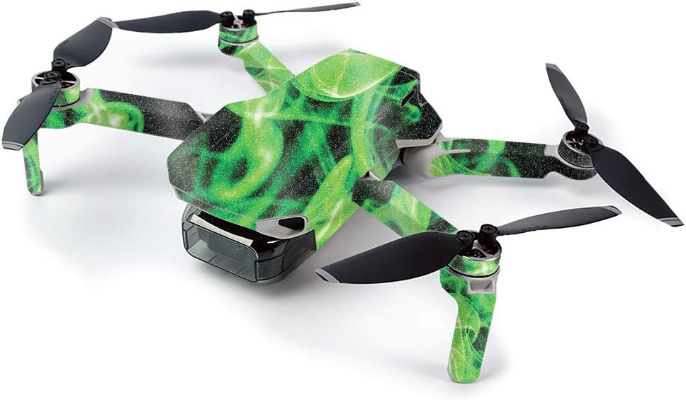 MightySkins Glossy Glitter Skin for DJI Mavic Mini Portable Drone Quadcopter - Green Flames | Protective, Durable High-Gloss Glitter Finish | Easy to Apply, Remove, and Change Styles | Made in The USA
