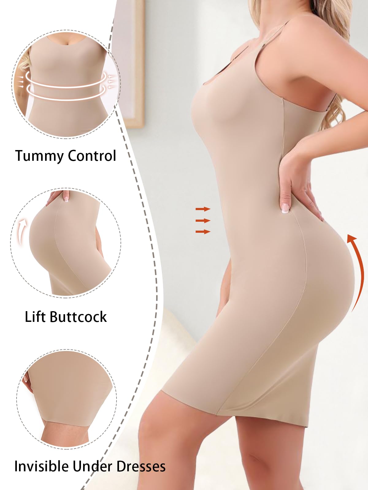 Faja moldeadora para debajo de los vestidos, control de abdomen para mujer, moldeador de cuerpo adelgazante sin costuras