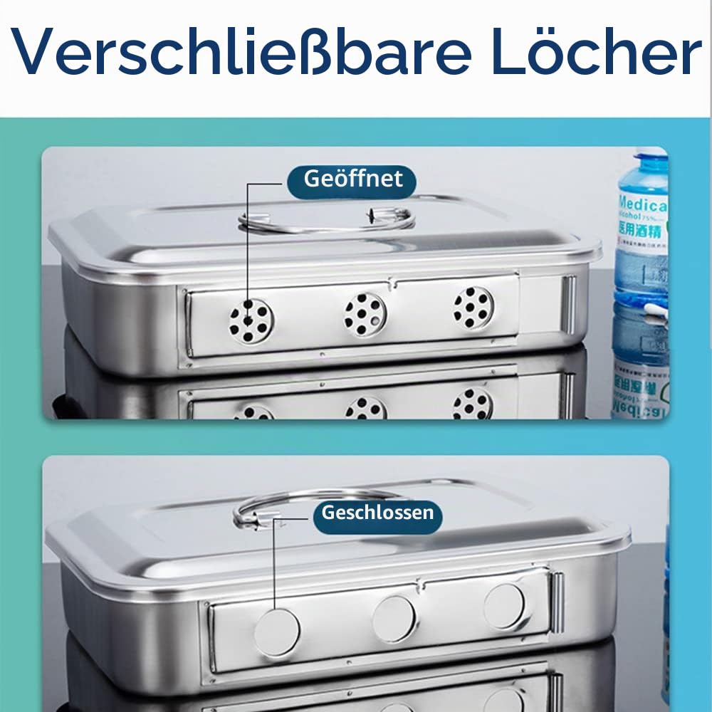 304 Edelstahl Medizinische Sterilisator Box Chirurgische Instrumente Aufbewahrungsboxen für professionelle Chirurgie, Tierärzte, Schönheitssalon, Zahnarztgebrauch (20,3 cm (mit Löchern))