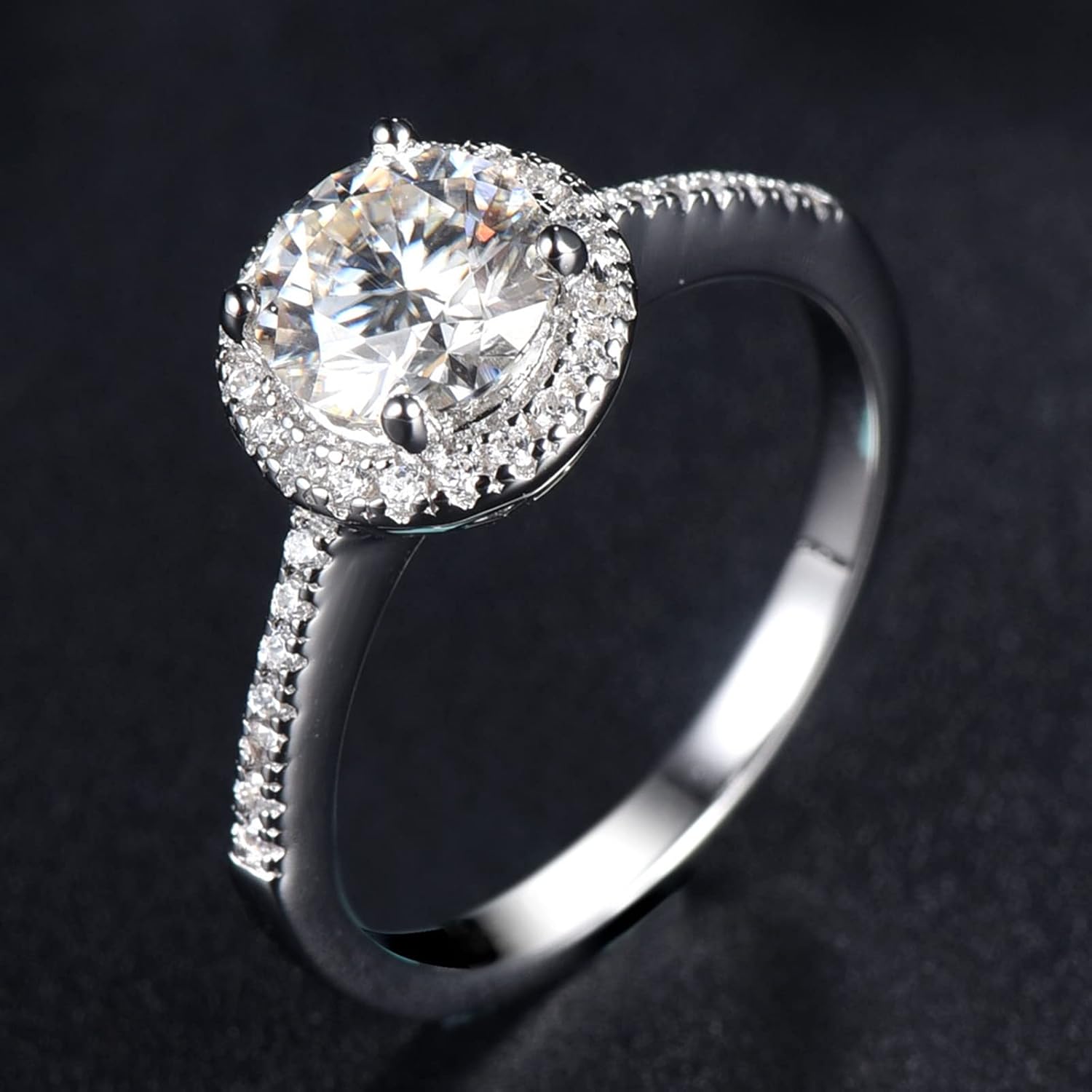 Women Ring Fashion Sterling Silver Rings 4 Prong Halo Design Moissanite Promise Ring Vintage for Women