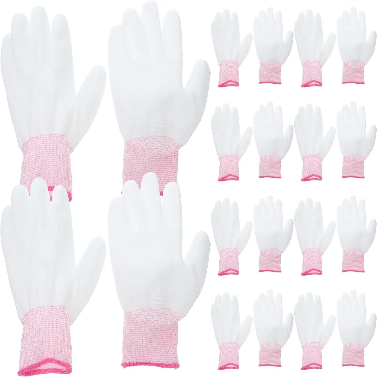 12 szt. Rękawice powlekane poliuretanem Poliester Nylon Palec Białe Pyłoszczelne Antystatyczne Ochrona Mechanik Elektryk Rękawice robocze(Pink)