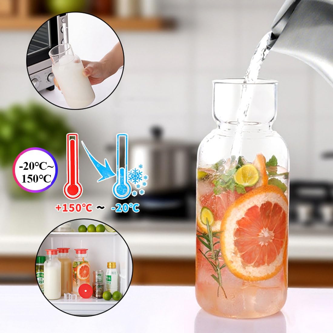 Glasbecher mit Deckel und Strohhalm, 2er-Set, 500 ml Borosilikatglas, wiederverwendbare Trinkbecher mit Silikondeckel & Glasstrohhalm für Eiskaffee, Smoothie, Saft
