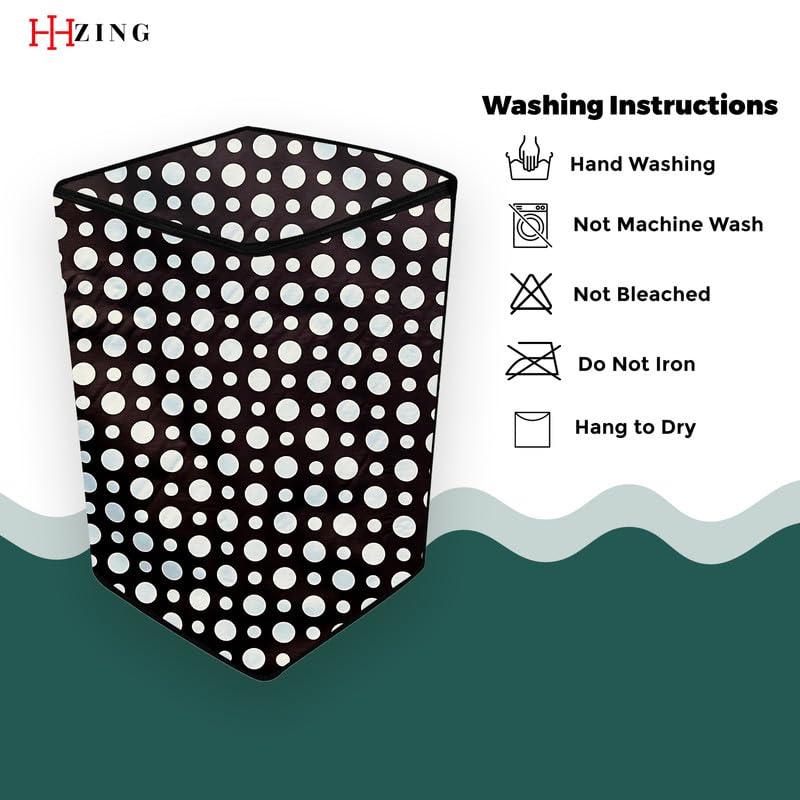 Image of Waterproof washing machine cover Perfect for Whirlpool 6.5 Kg Fully Automatic Top load Black Polka dot print