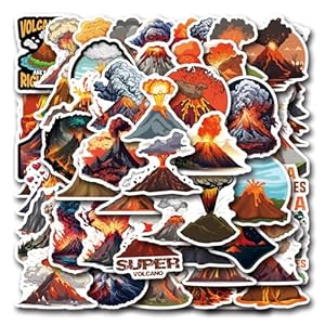 55 calcomanías de volcán erupido para botellas de agua, laptop, diario, patineta, Kechup Erupciones volcánicas, calcomanías de vinilo impermeable de dibujos animados para niños, adolescentes y adultos