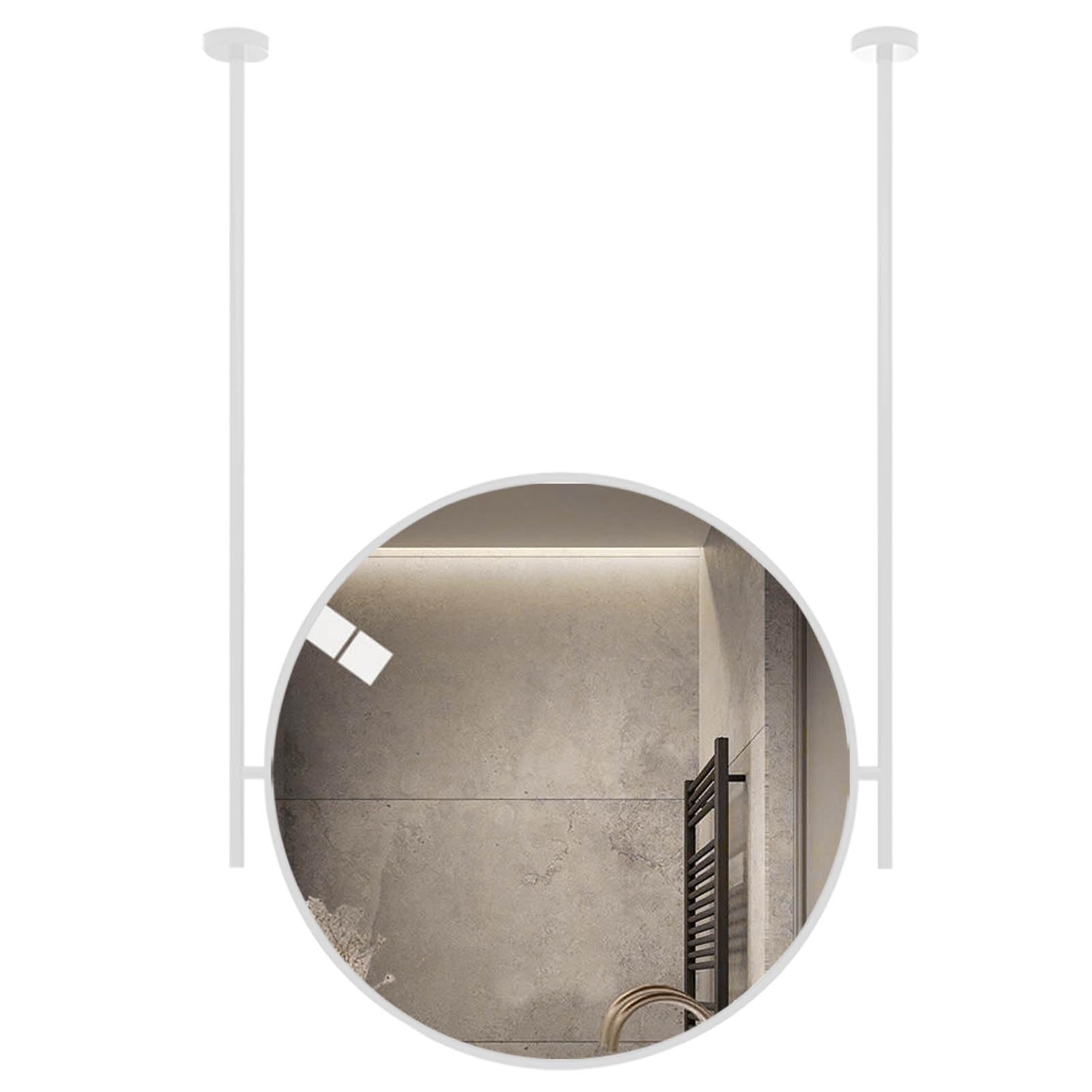 SXFSDOU White Round Metal Iron Framed Bathroom Mirror, Floating Rod Vanity Wall Decorative Mirror Living Room Bedroom Mirrors(Diameter-60CM/23.6INCH)