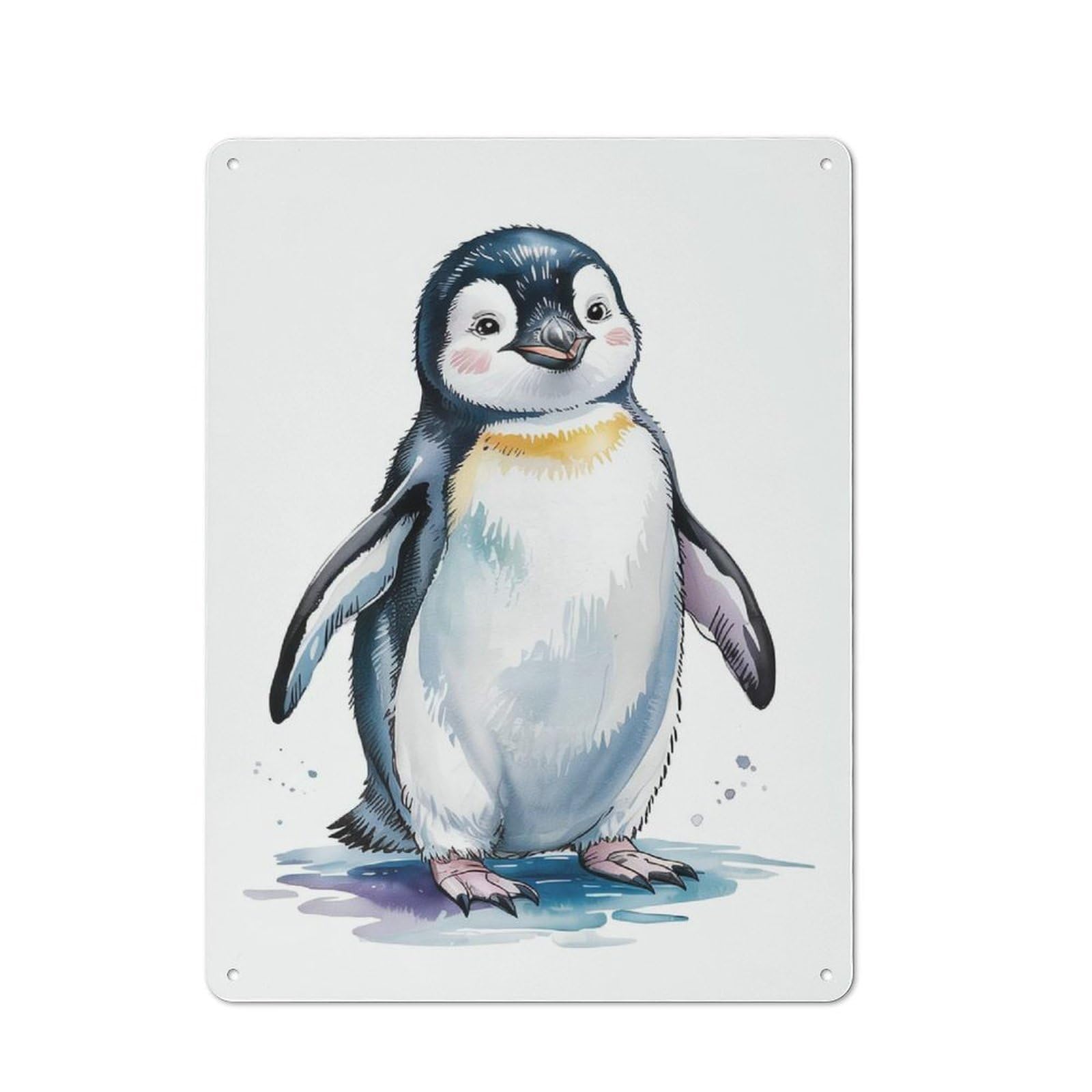 Cute Penguin Watercolor Illustration Classic Metal Wall Decor 40x30cm, Metal Sign for Cafe, Pub, Workshop Or Home Bar, Small Accent for Blank Walls