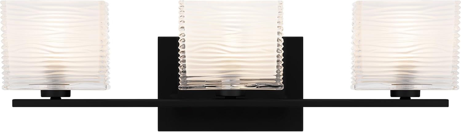 Quoizel Westcap Modern Vanity Lights, 3-Light, 22.5 Inch Matte Black Bathroom Lighting Fixtures Over Mirror, Sandblasted Glass, G9 Bulb, Transitional Wall Light for Bathrooms, Kitchen or Hallway