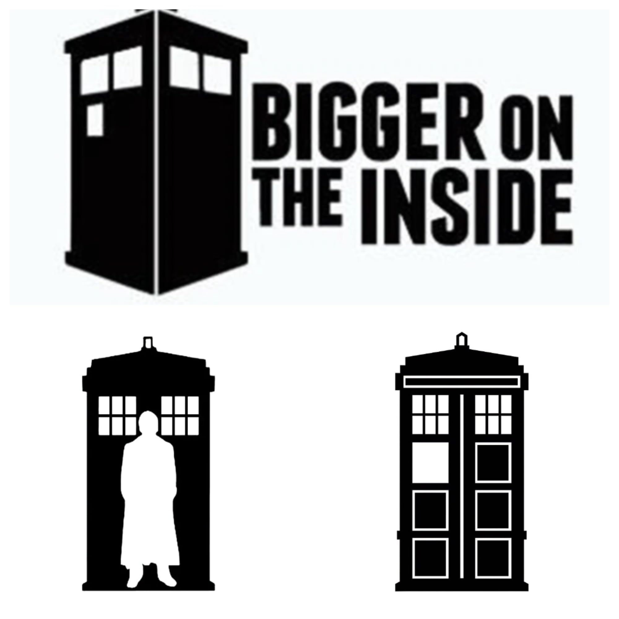 Pack of 3 Bigger On The Inside, Phone Box The Doctor Car Decal - Novelty Bumper Sticker - Van Sticker (Black)