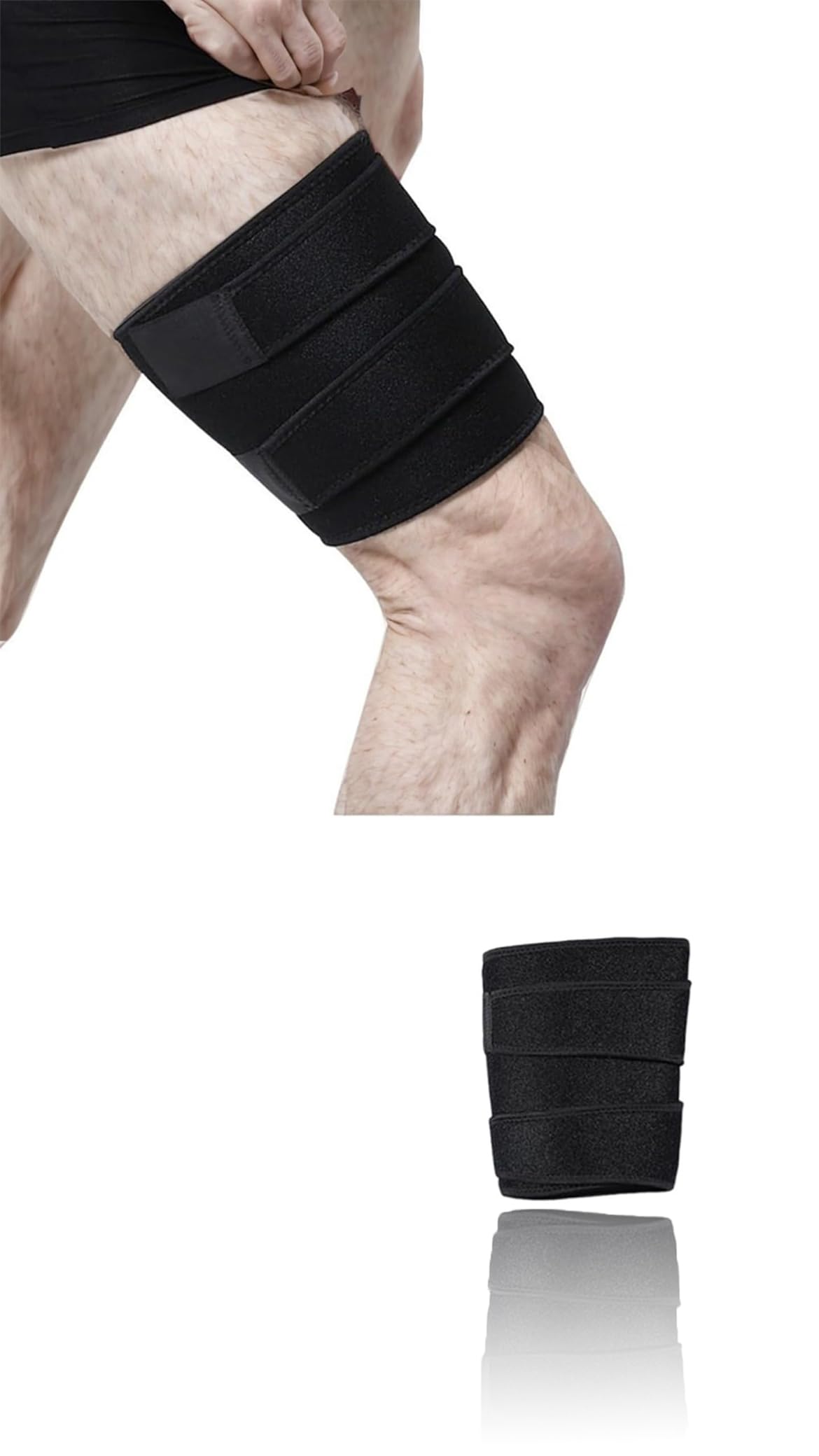 Sweet seven Adjustable Thigh Brace for Hamstring and Quad Support - Compression Sleeve for Muscle Injuries, Tendinitis - Ideal for Workouts, Sports Recovery, Sciatica Pain - Men, Women (Black)