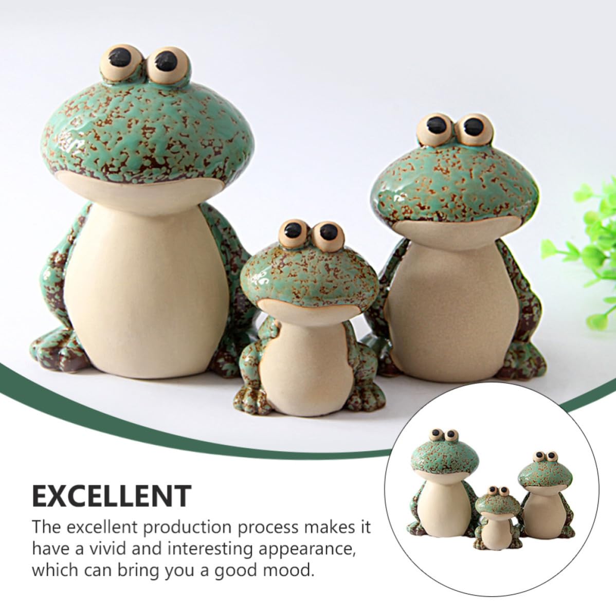 Yardenfun 1juego Figuras Decorativas de Cerámica Forma de Ranas Verdes para Escritorio Adorno Creativo para Hogar y Oficina Estatua de Cerámica Suave y Vistosa
