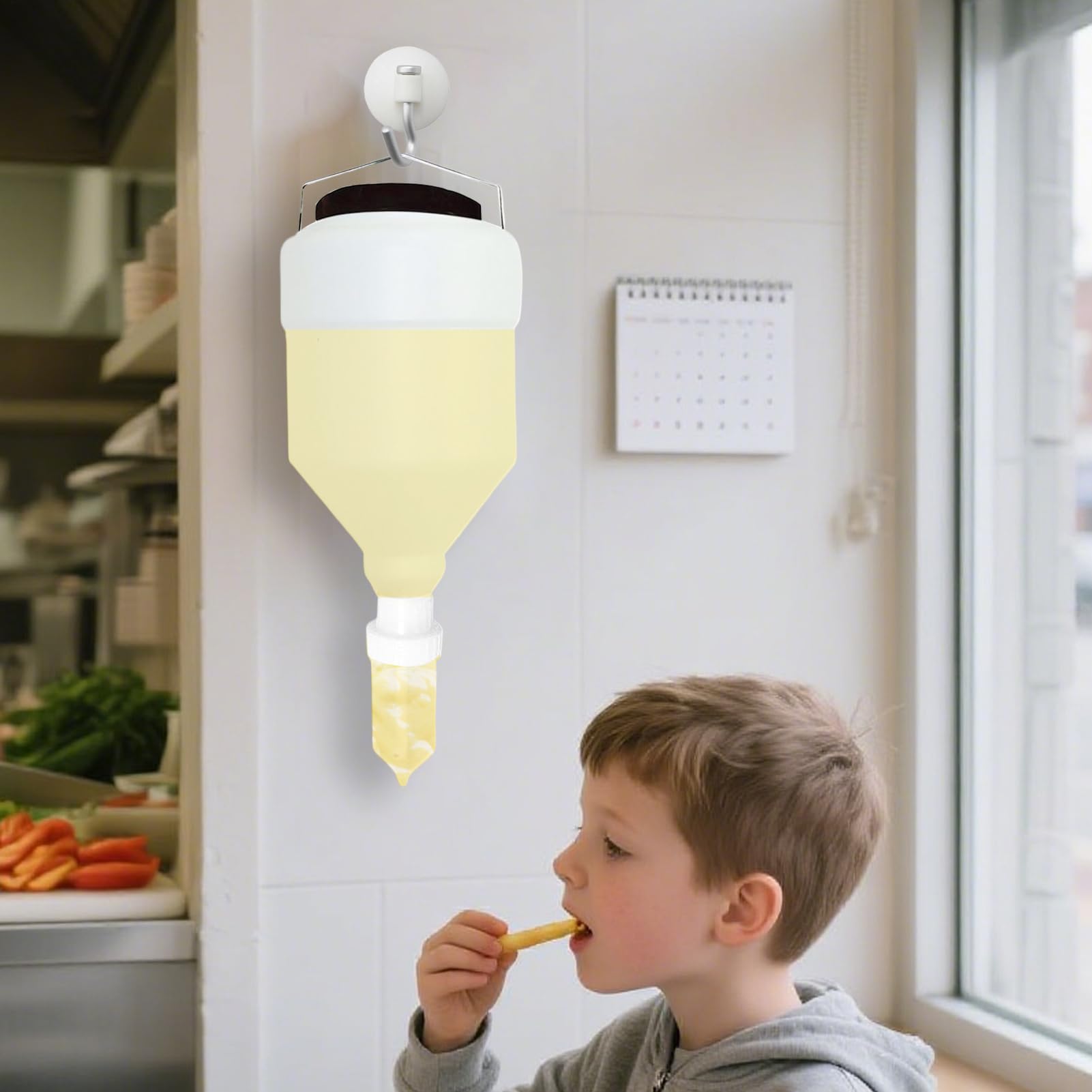 Hängende Soßenspender, Flaschen Für Saucen Zum Auspressen, Aufhängbarer Dressing Spender, 5,5 L Nachfüllbare Großvolumige Auslaufsichere Flasche Für Küchensoßen Ketchup Aufbewahrung Tägliche