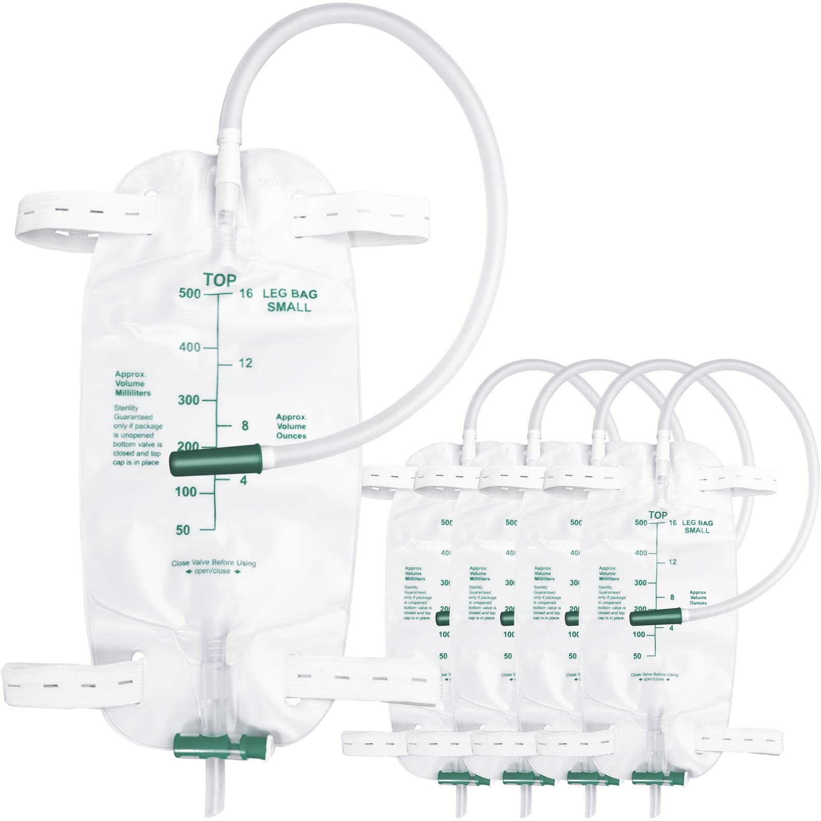 5 Pack 500ml Leg Bag with 18” Tubing – Portable & Wearable for Outdoor Activities, Travel, and On-The-Go – Leak-Proof with Adjustable Straps for Easy